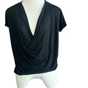 Pursue Black Deep V Faux Wrap Gauzy Short Sleeve Tencel Top Size Small